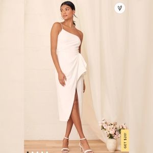 NWT Lulu's Love You Best White One-Shoulder Ruffled Tulip Midi Dress